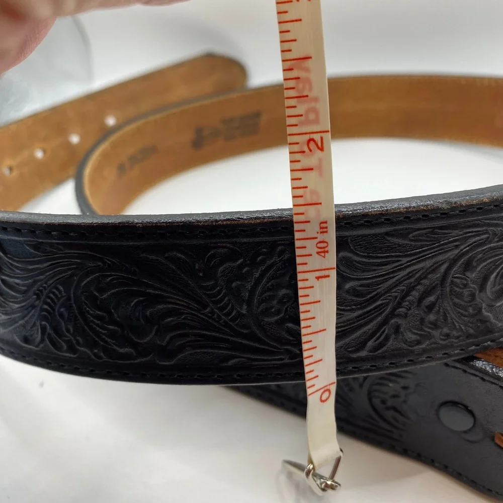 Justin Belt Mens 38 Black 242BK Western Floral Tooled Top Grain Cowhide USA Made